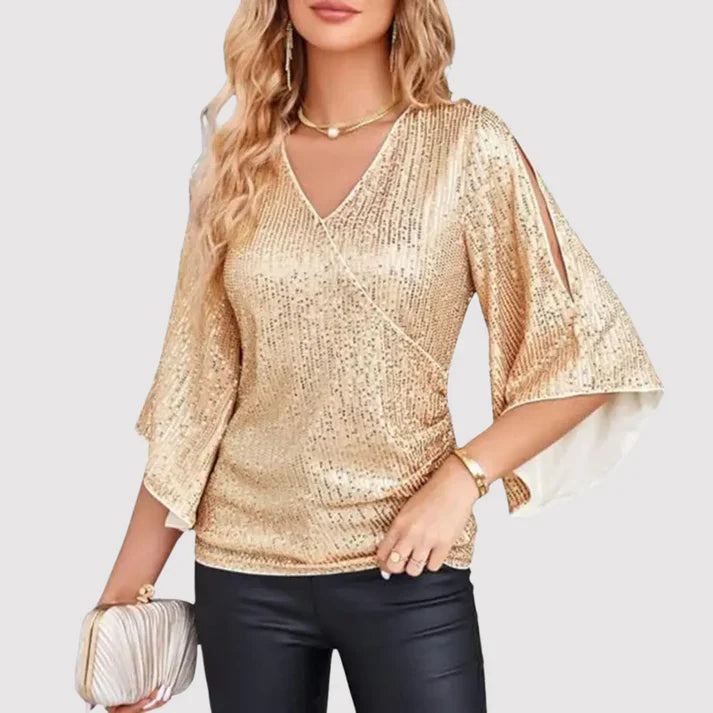 Lyra - Sprankelende Top met Glitteraccenten voor Feestelijke Evenementen.