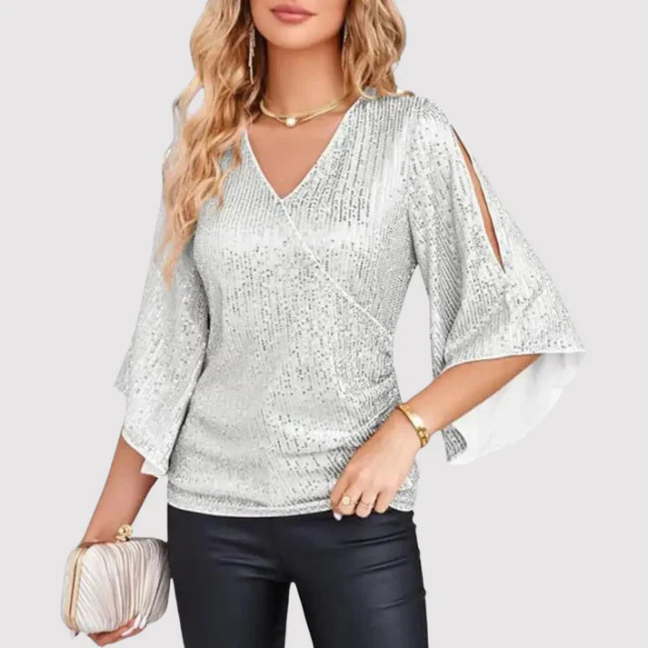 Lyra - Sprankelende Top met Glitteraccenten voor Feestelijke Evenementen.