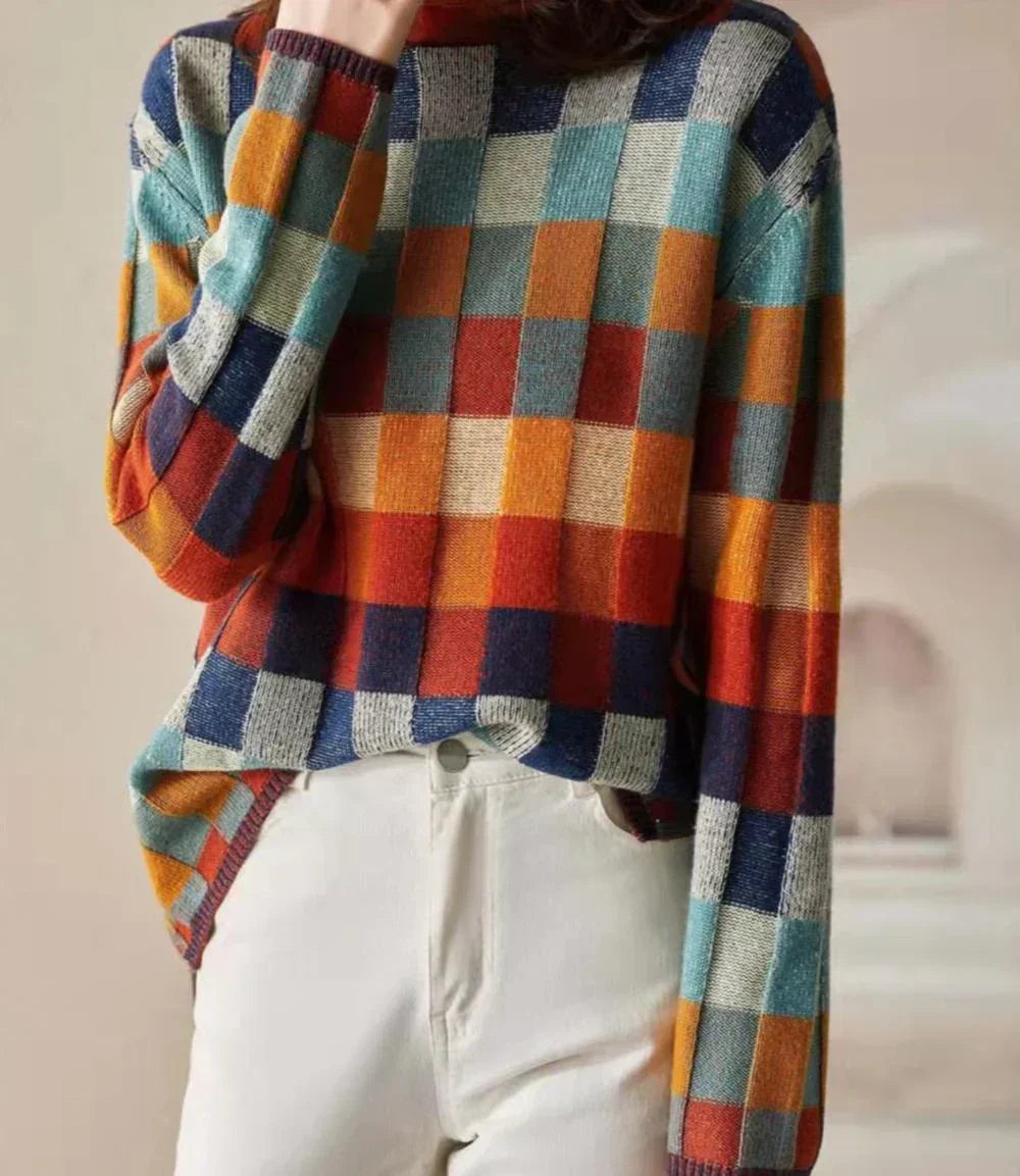 Eliora Geruite Oversized Trui – Speelse Warmte in Tijdloze Stijl