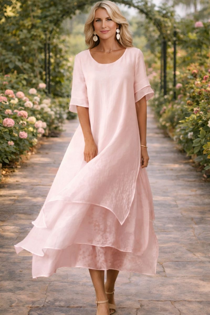 Dames elegante jurk met open hals en soepele pasvorm