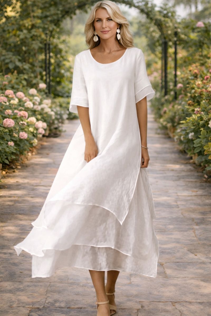 Dames elegante jurk met open hals en soepele pasvorm