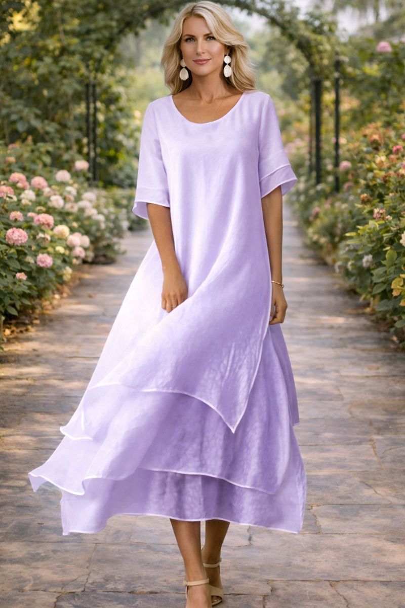 Dames elegante jurk met open hals en soepele pasvorm