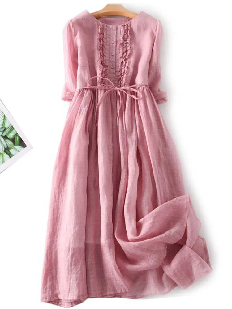 Dames midi zomerjurk van linnen – luchtig, bohemian en comfortabel