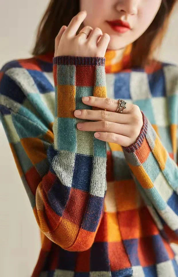 Eliora Geruite Oversized Trui – Speelse Warmte in Tijdloze Stijl