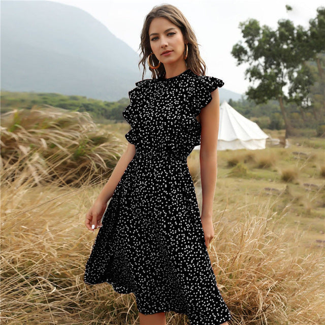 Isalyn – Lange chiffon zomerjurk met A-lijn pasvorm en speelse details