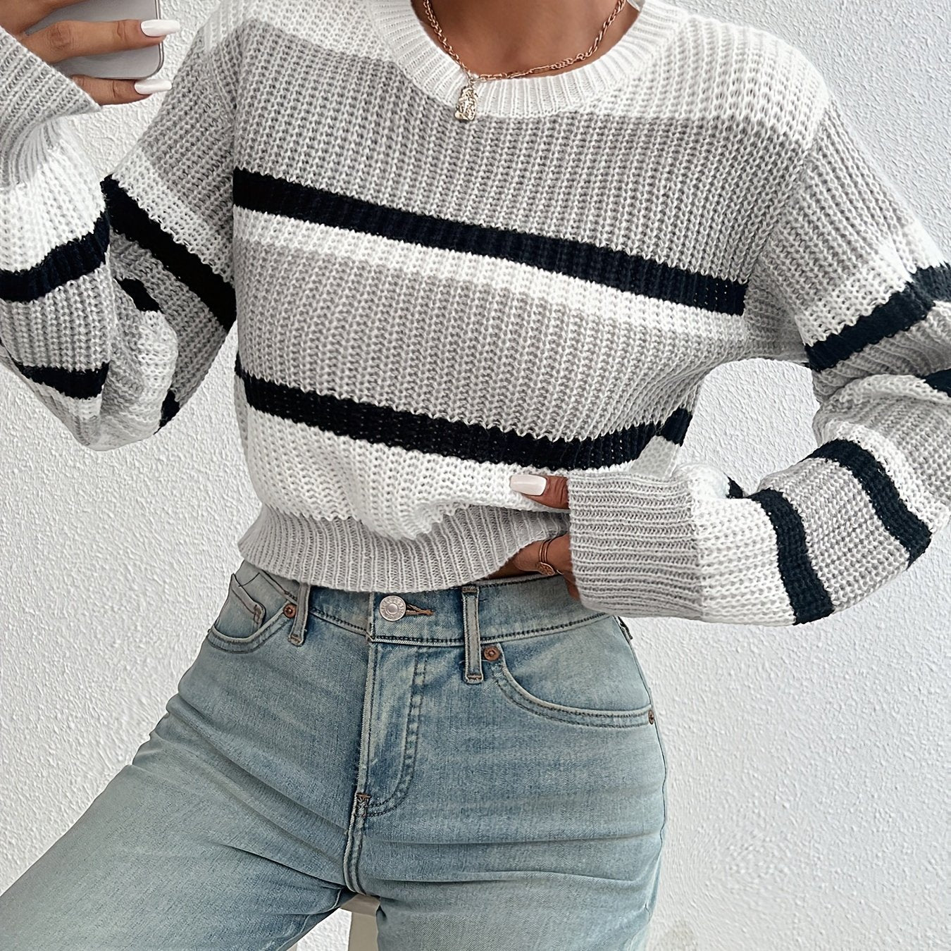 Liv Gebreide Colorblock Trui – Trendy, Zacht & Comfortabel