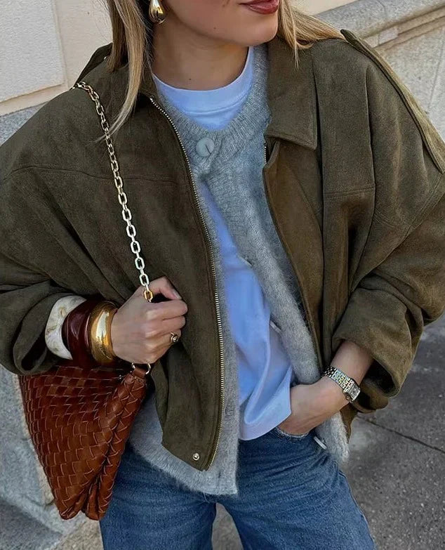 Noémie Suède Oversized Jas – Tijdloze Luxe in een Ontspannen Silhouet
