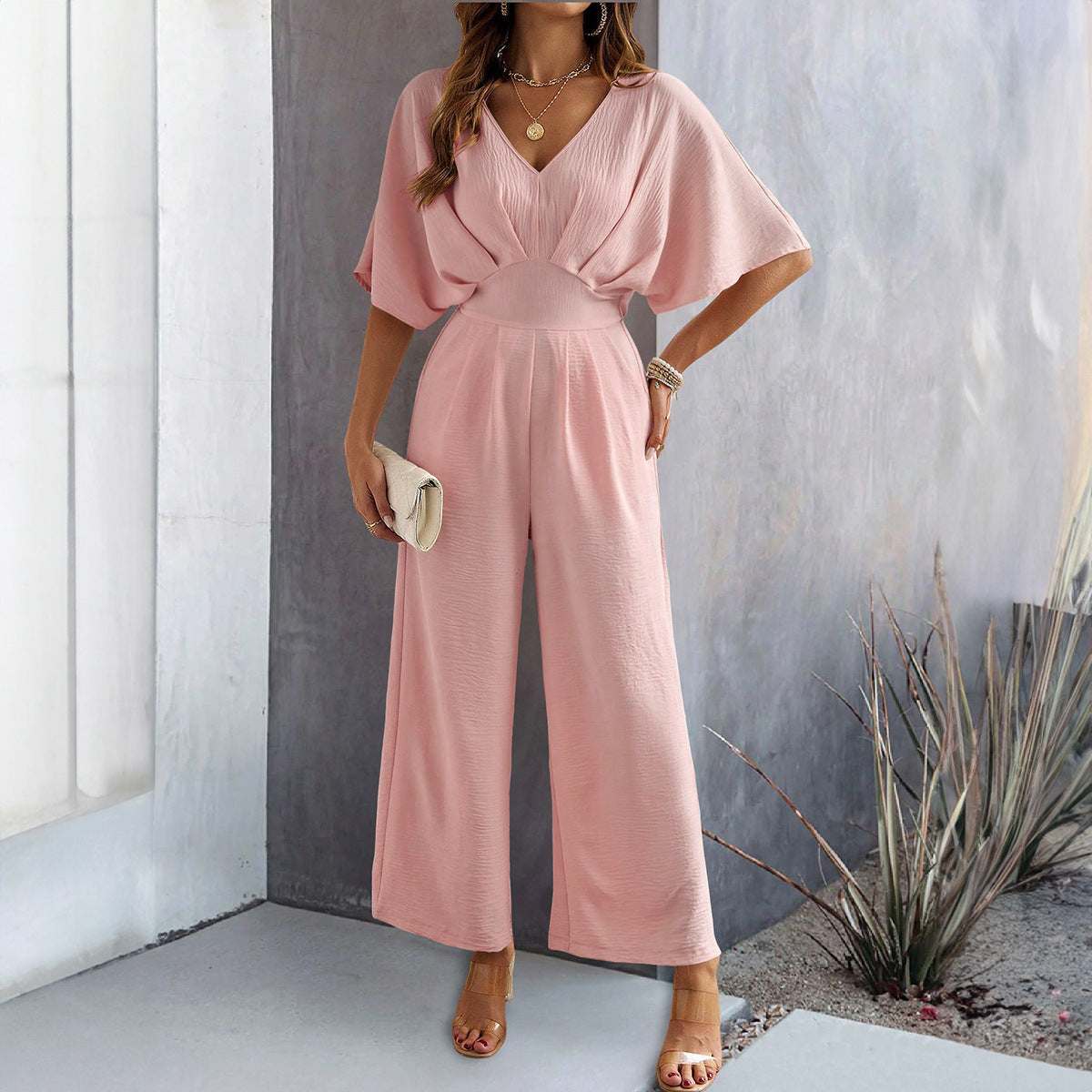 Elowen - Elegante Dames Jumpsuit met Brede Pijpen en V-Hals, Ideaal voor Feestjes en Casual Gelegenheden