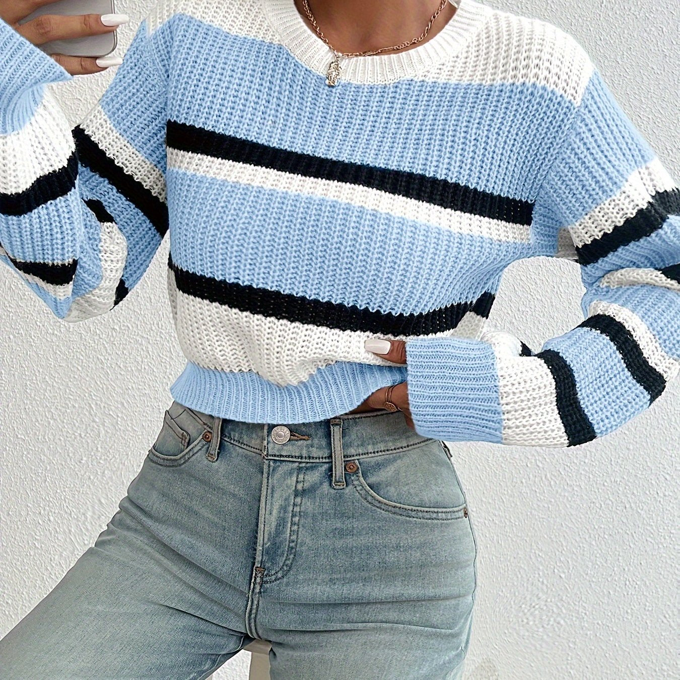 Liv Gebreide Colorblock Trui – Trendy, Zacht & Comfortabel