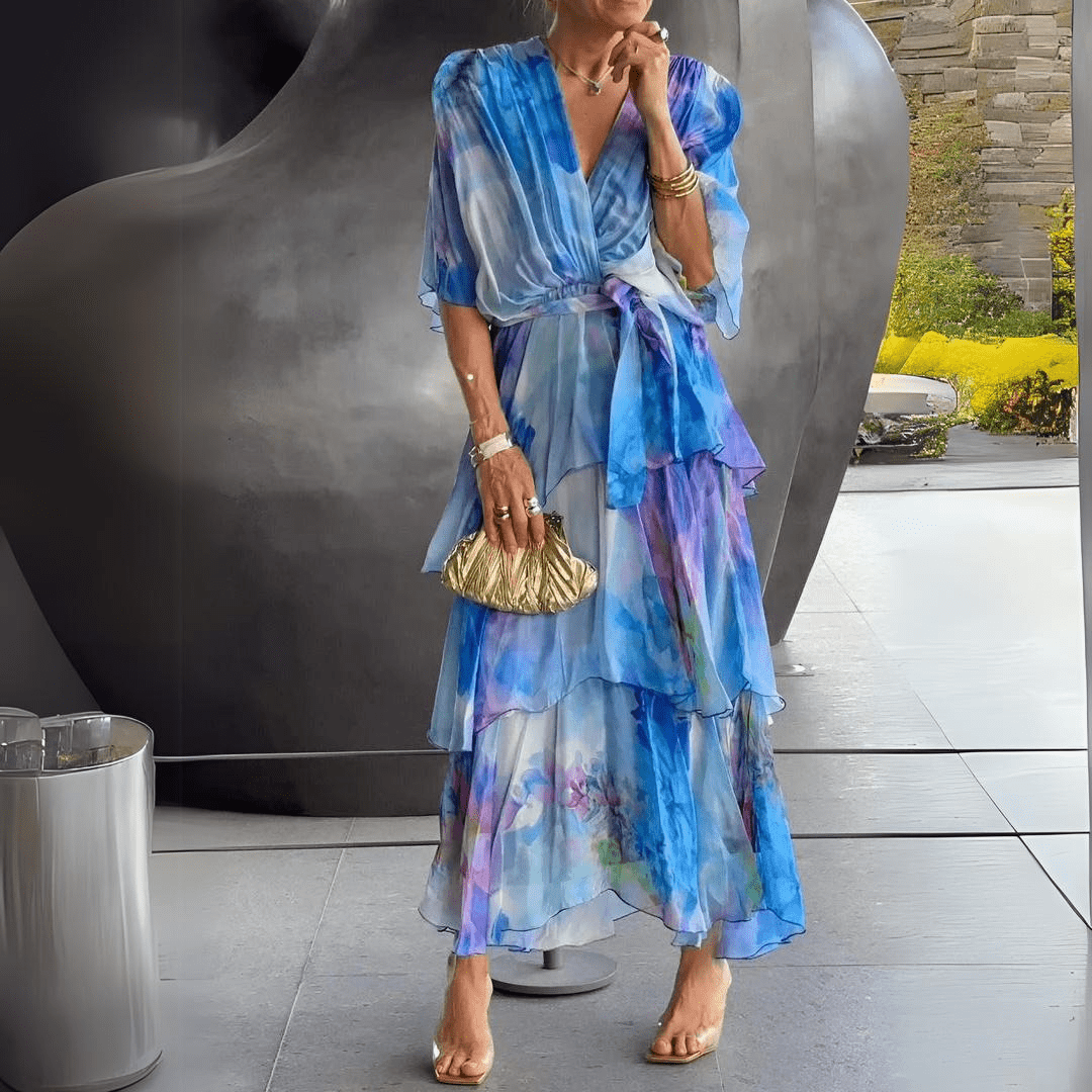 Dames maxi jurk van chiffon met V-hals en A-lijn pasvorm