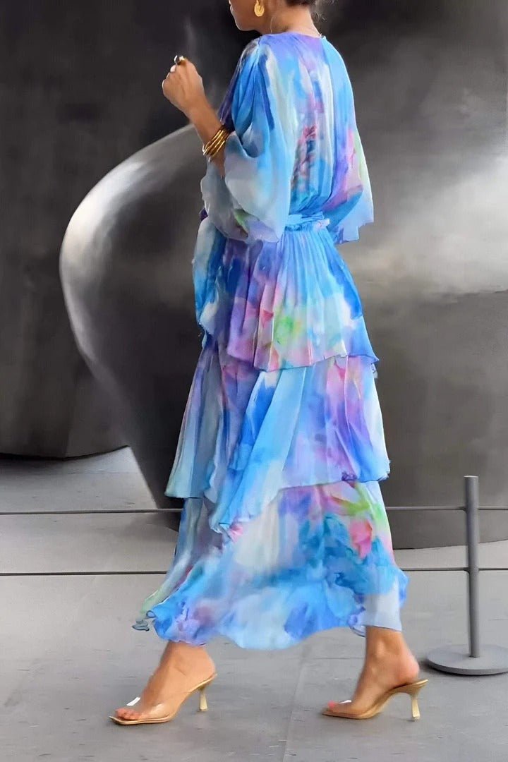 Dames maxi jurk van chiffon met V-hals en A-lijn pasvorm