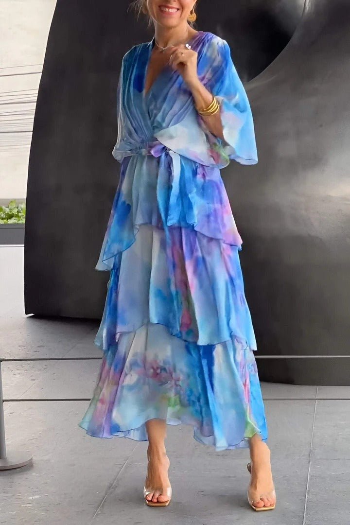 Dames maxi jurk van chiffon met V-hals en A-lijn pasvorm