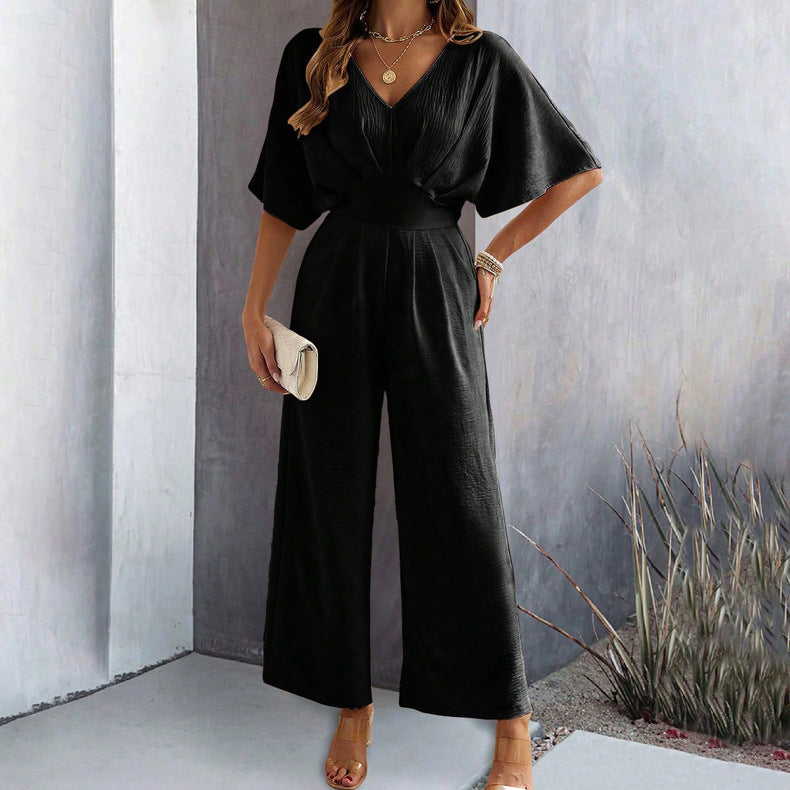 Elowen - Elegante Dames Jumpsuit met Brede Pijpen en V-Hals, Ideaal voor Feestjes en Casual Gelegenheden