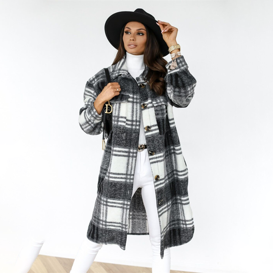 Orilisse – Lange Damesjas | Klassieke Ruit & Moderne Elegant