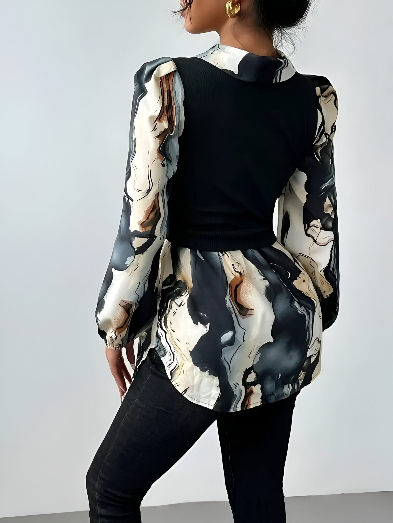 Zylaria - Marmeren Print Damesblouse met Losvallende Pasvorm - Modieuze Kantoor- en Casual Blouse