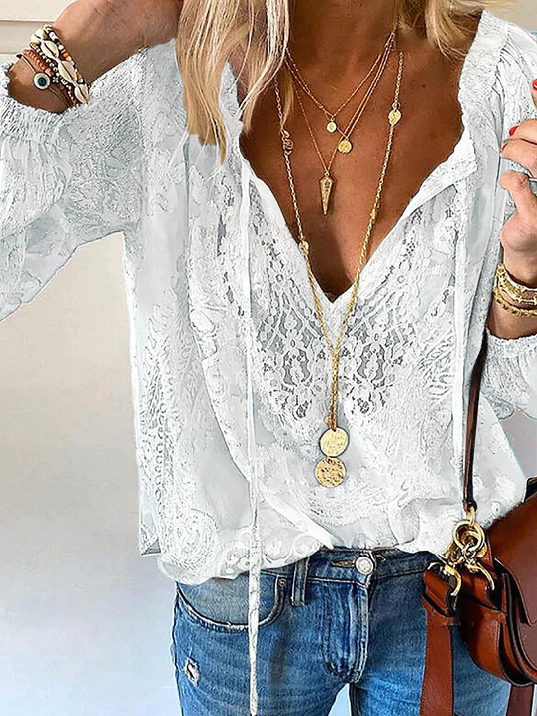 Calista - Unieke Blouse met Elegante Kantdetails en Lange Mouwen