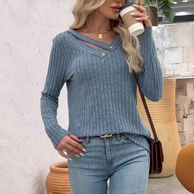 Fayenne – Effen Damesblouse met V-Hals en Tijdloze Elegant﻿ie