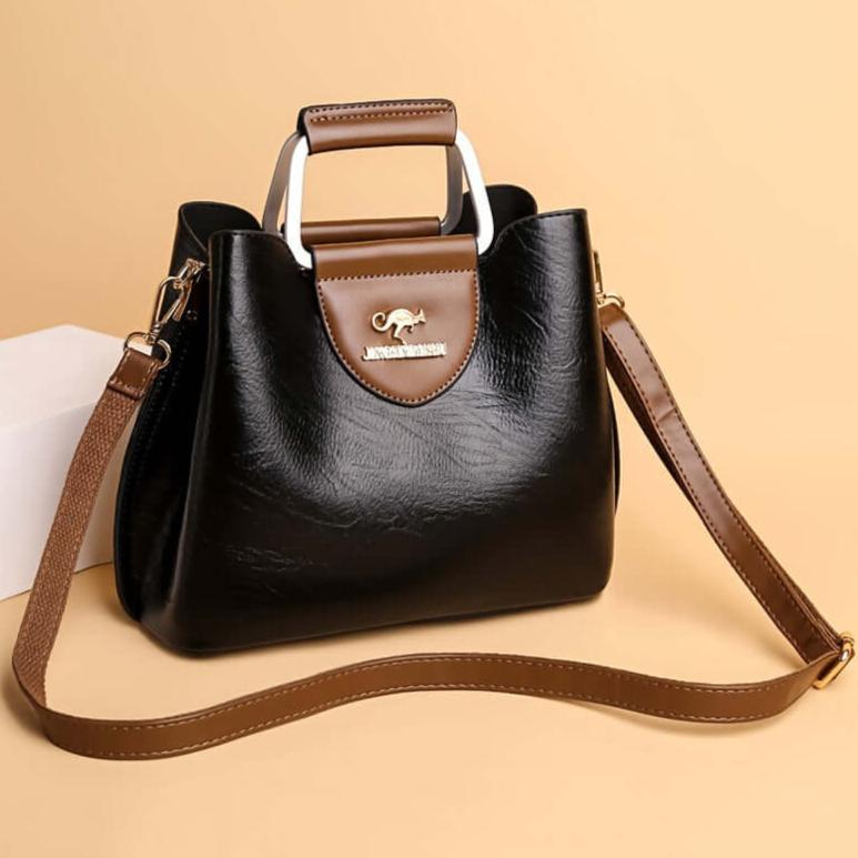 Elowen Twee-Kleurige Leren Handtas voor Dames – Elegant, Tijdloos en Functioneel
