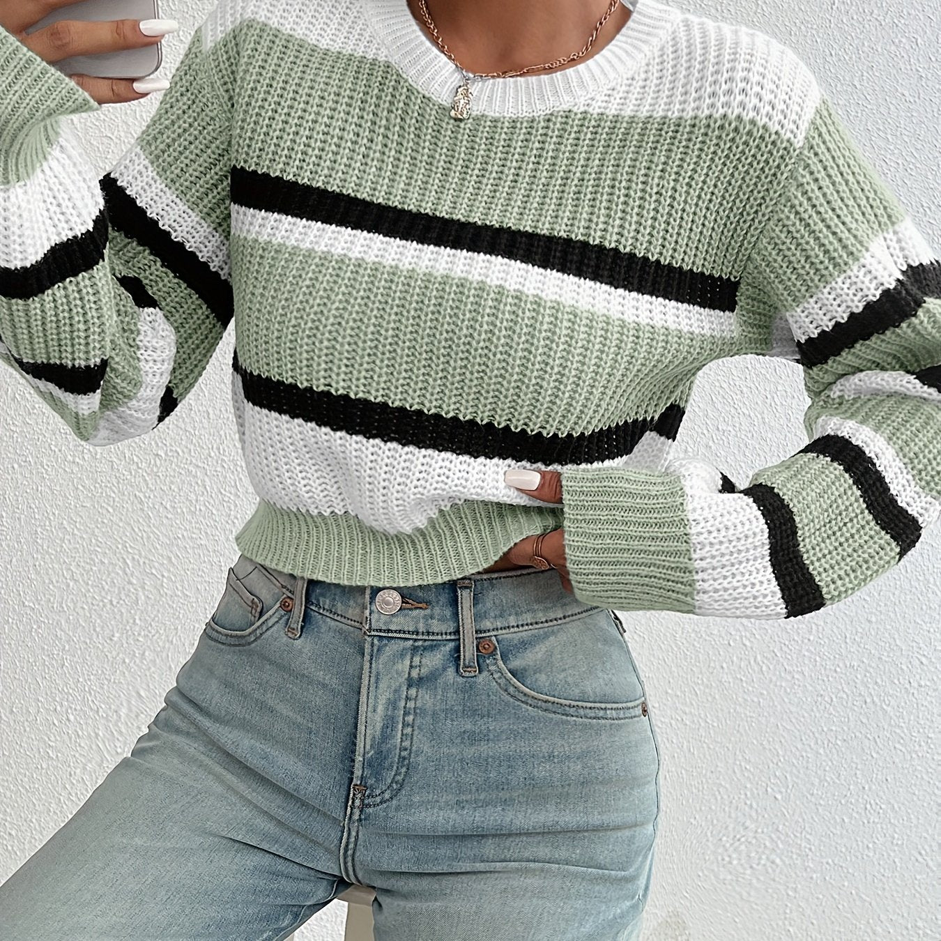 Liv Gebreide Colorblock Trui – Trendy, Zacht & Comfortabel