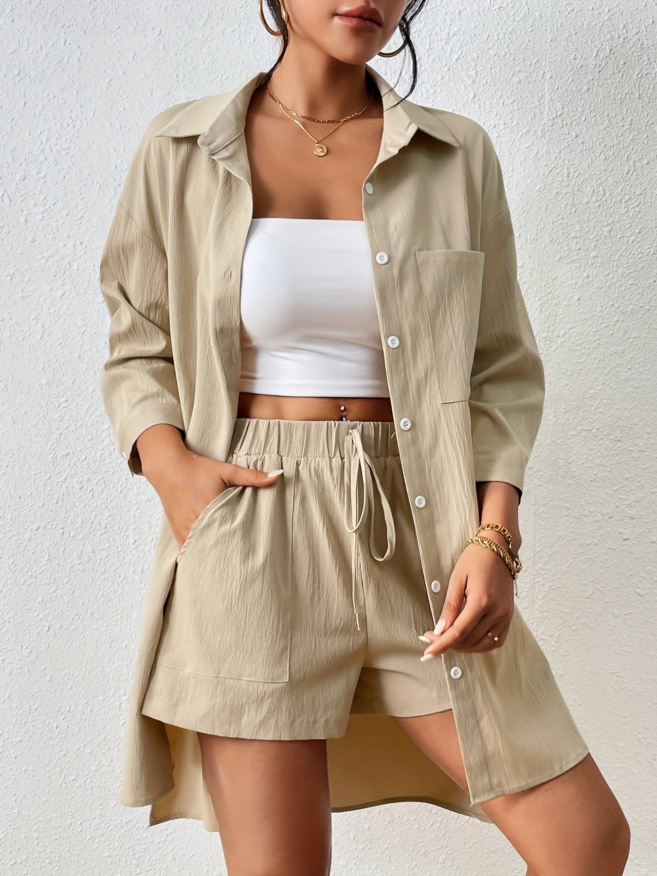 Saphina Set – Luchtige Tweedelige Set met Overhemd en Short