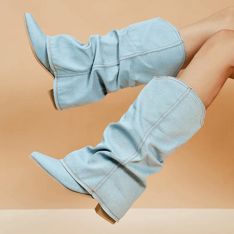 Fiorayne – Denim dameslaarzen met eigentijdse flair en tijdloze klasse