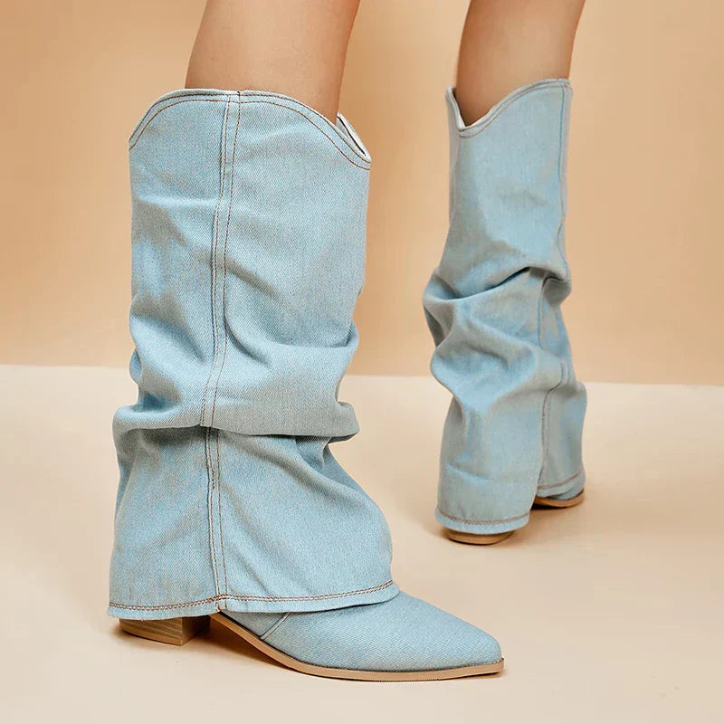 Fiorayne – Denim dameslaarzen met eigentijdse flair en tijdloze klasse