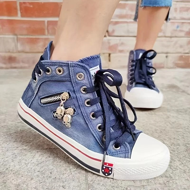 Virella – Dames Sneakers met Denimlook en Zipper-Detail