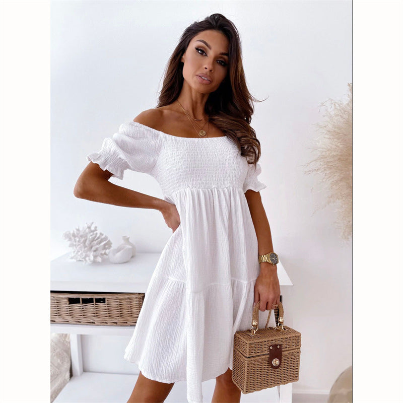 Isolde - Bohemian Off-Shoulder Zomerjurk met Elegante Accenten en Vloeiende Pasvorm