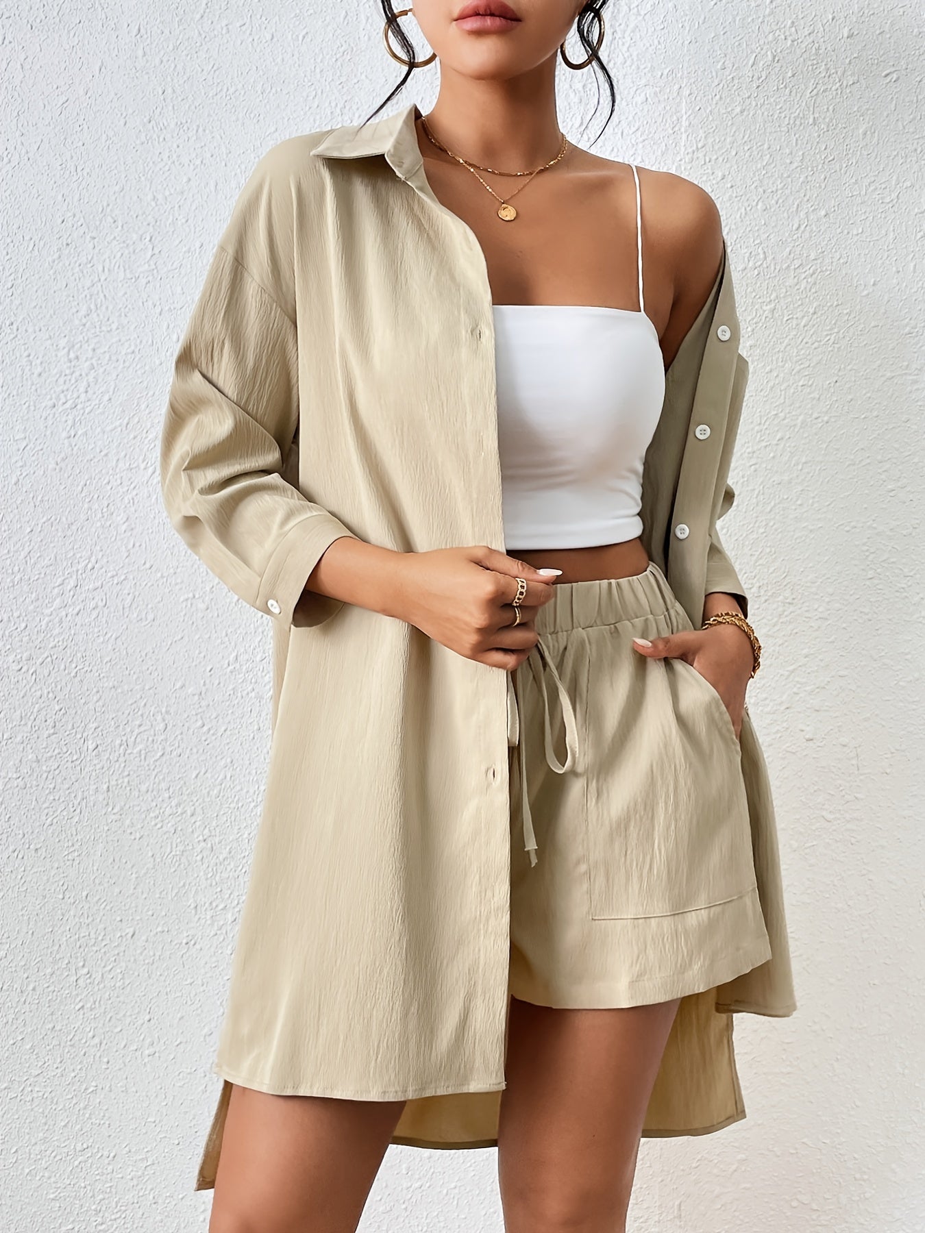 Saphina Set – Luchtige Tweedelige Set met Overhemd en Short