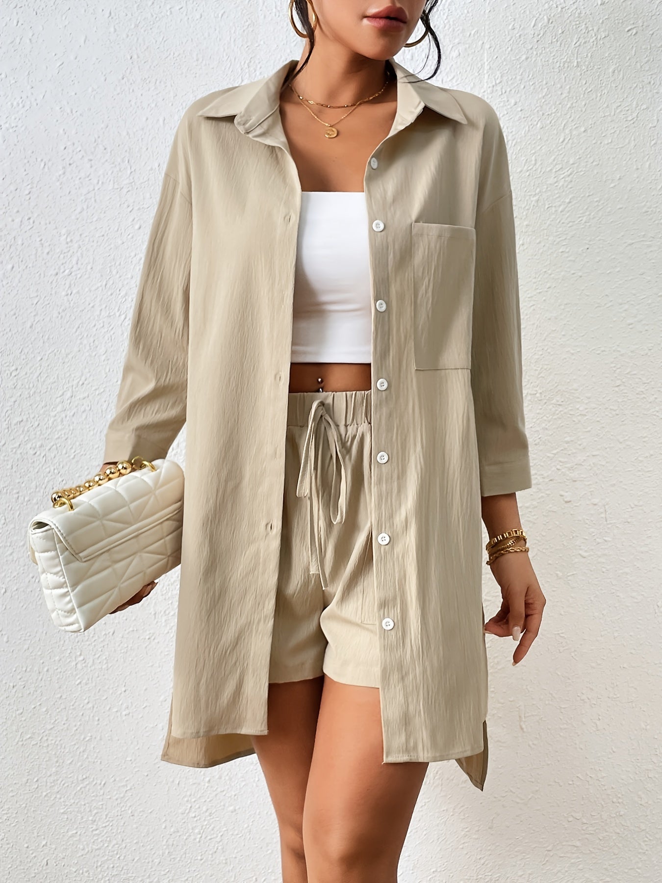 Saphina Set – Luchtige Tweedelige Set met Overhemd en Short