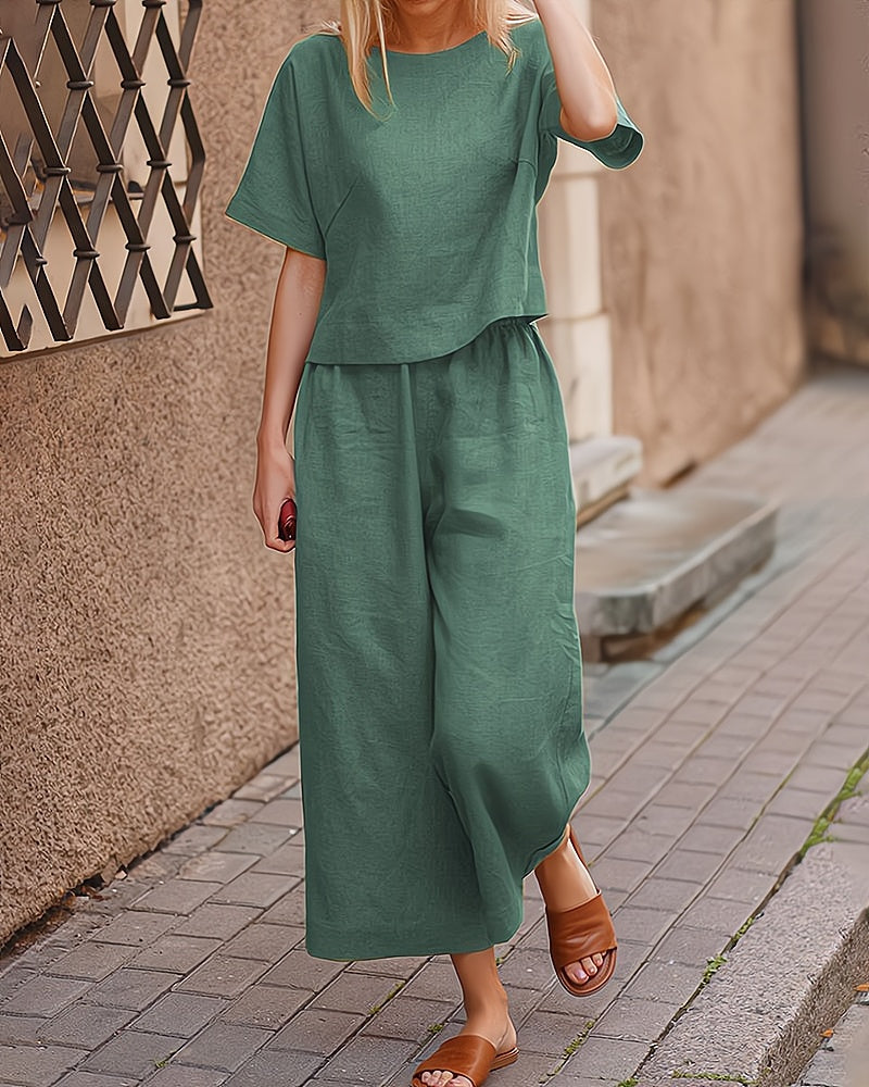 Dames tweedelige loungeset met korte mouwen en lange broek – comfortabel en stijlvol