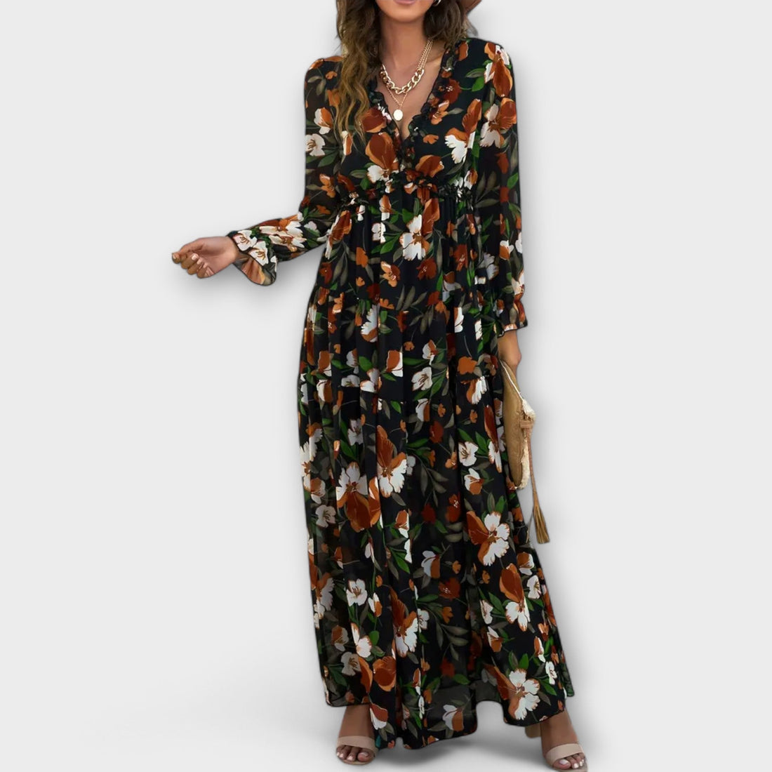 Dames maxi jurk met bloemenprint en V-hals