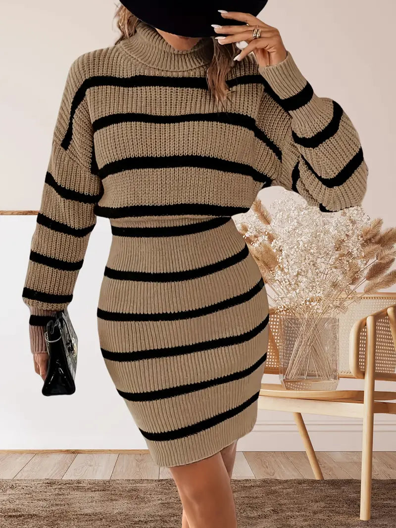 Nivora – Gestreepte midijurk met turtleneck en elegante pasvorm