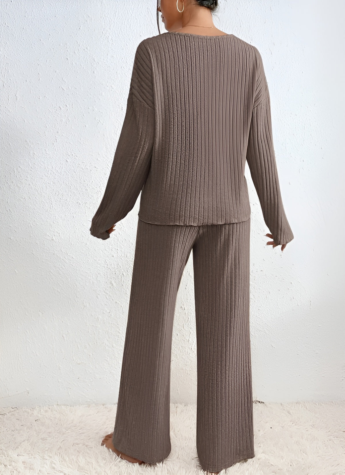Aveloria – Gebreide Tweedelige Set met V-hals Trui & Broek, Warm & Stijlvol voor Herfst/Winter
