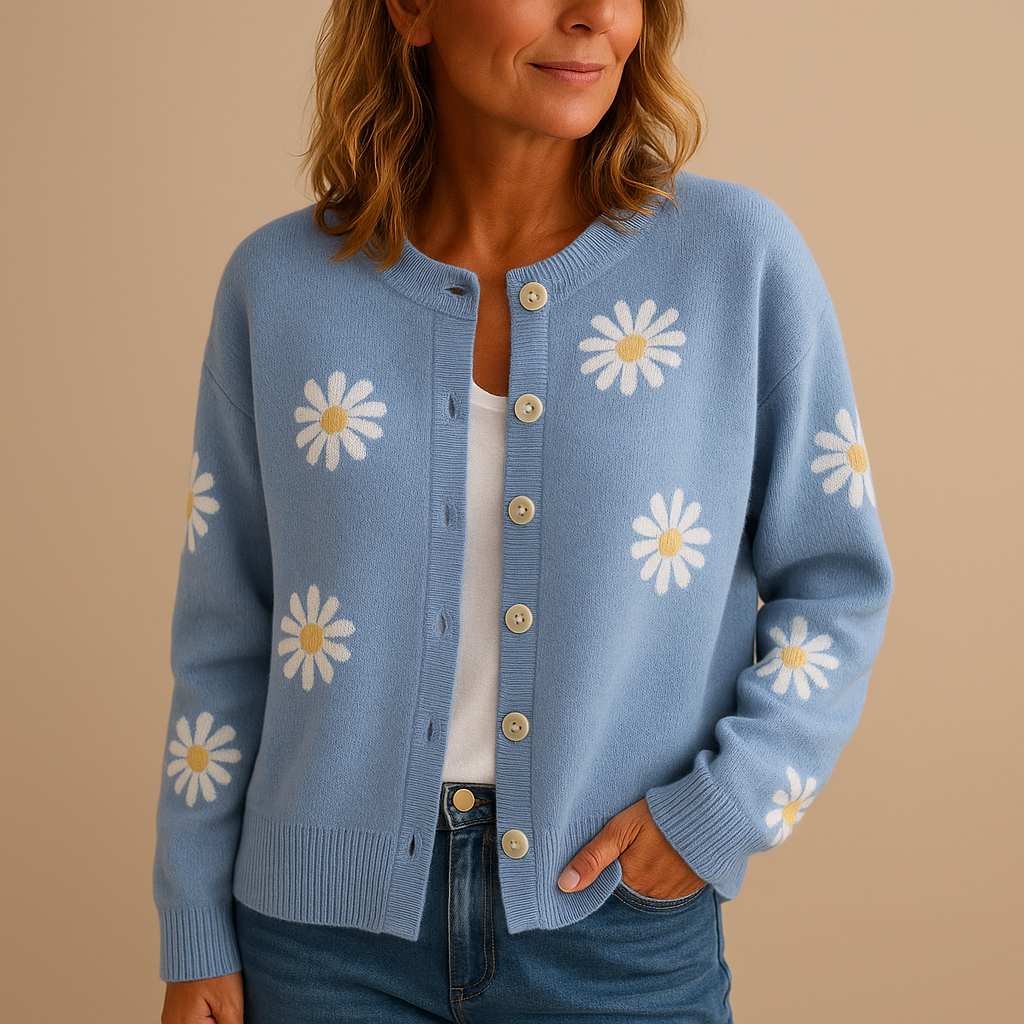 Odette – Gebreid Damesvest met Bloemenpatroon en Tijdloze Elegant﻿ie