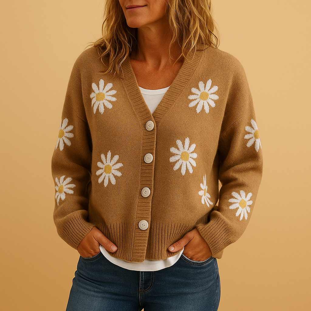 Odette – Gebreid Damesvest met Bloemenpatroon en Tijdloze Elegant﻿ie