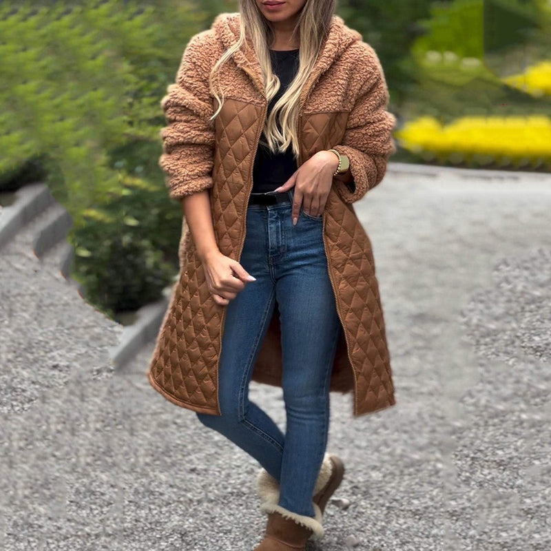 Elodie Winter Coat – Warme Damesjas met Sherpa-Voering en Tweekleurig Design