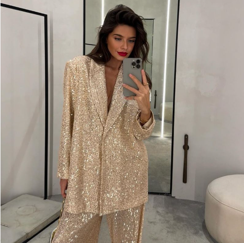 Nyxia - Chic Blazer Set voor Dames met Pailletten en Luxe Glans voor Feestelijke Gelegenheden