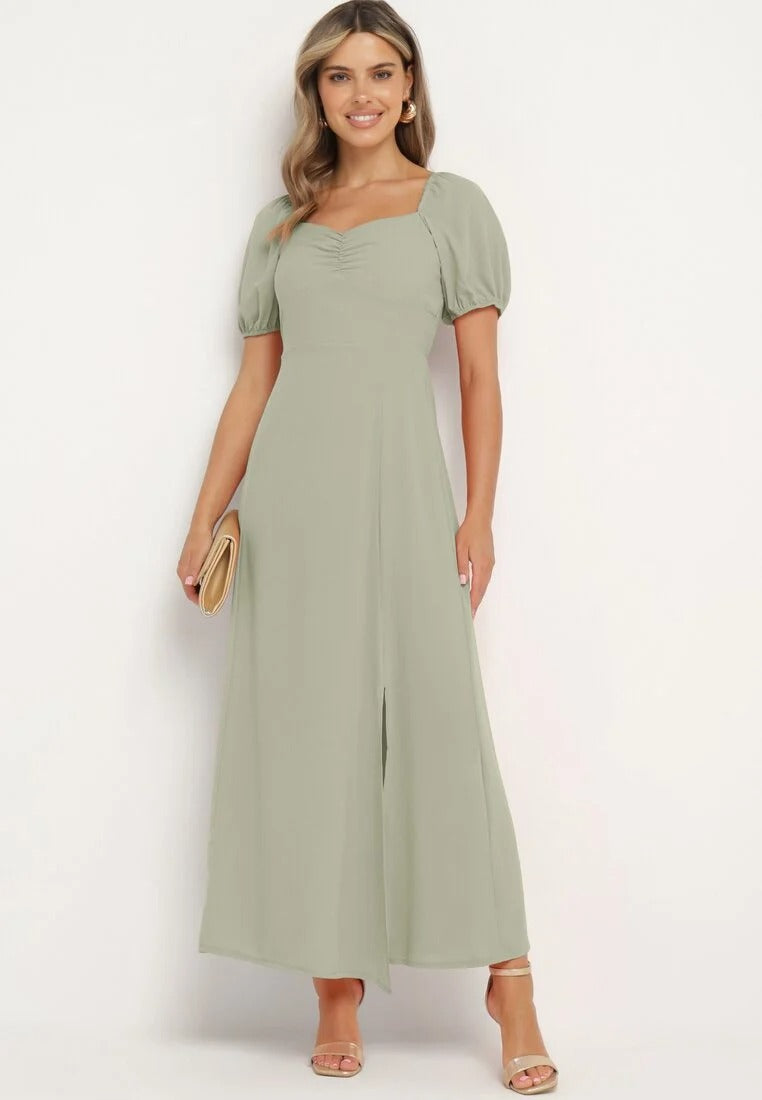 Calindra Maxi Jurk met Pofmouwen – Elegante Sweetheart Halslijn & Zwierige A-Lijn Pasvorm