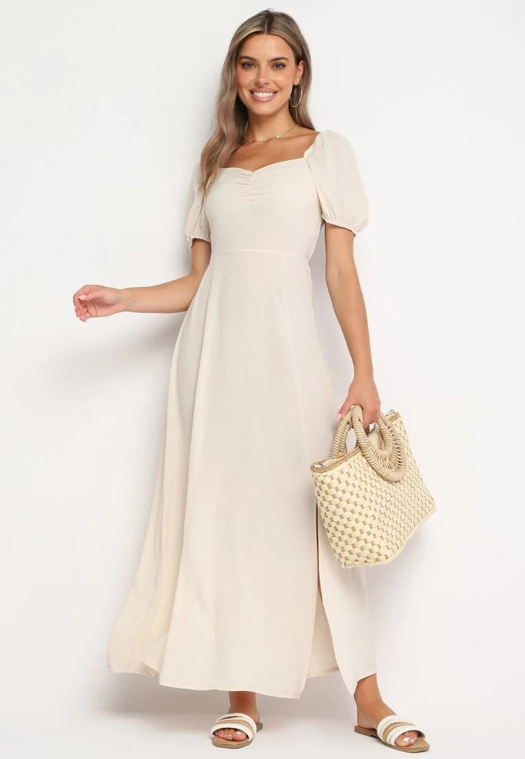 Calindra Maxi Jurk met Pofmouwen – Elegante Sweetheart Halslijn & Zwierige A-Lijn Pasvorm