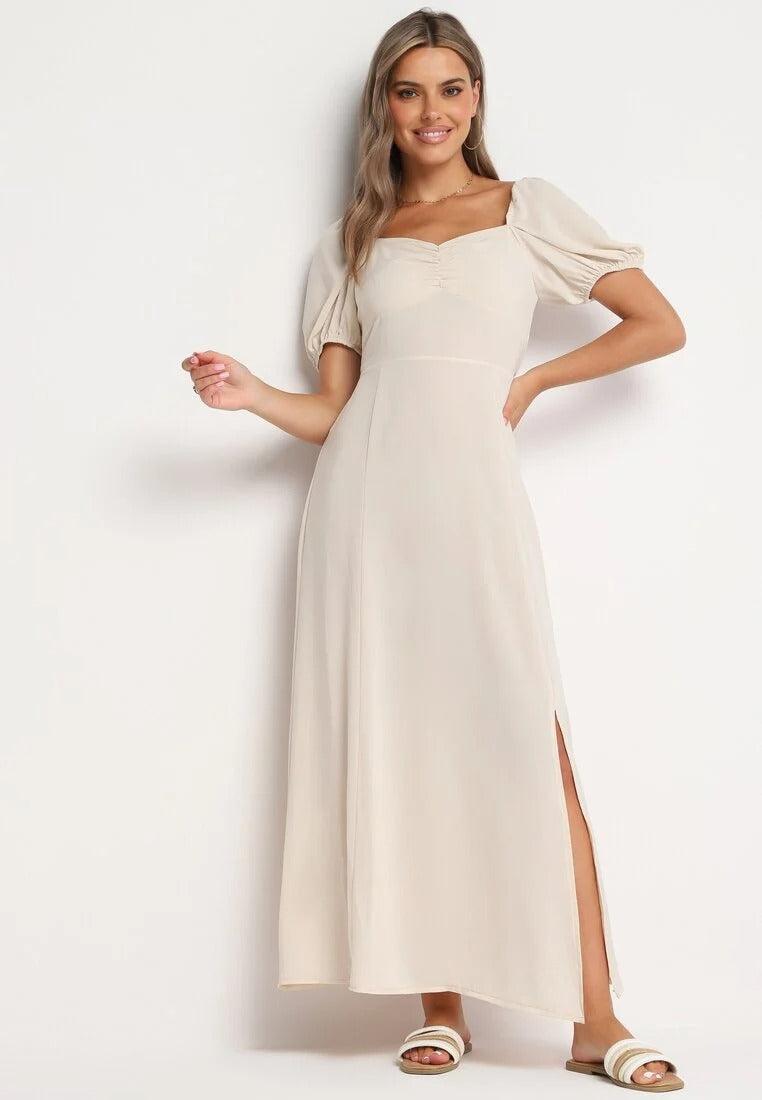 Calindra Maxi Jurk met Pofmouwen – Elegante Sweetheart Halslijn & Zwierige A-Lijn Pasvorm