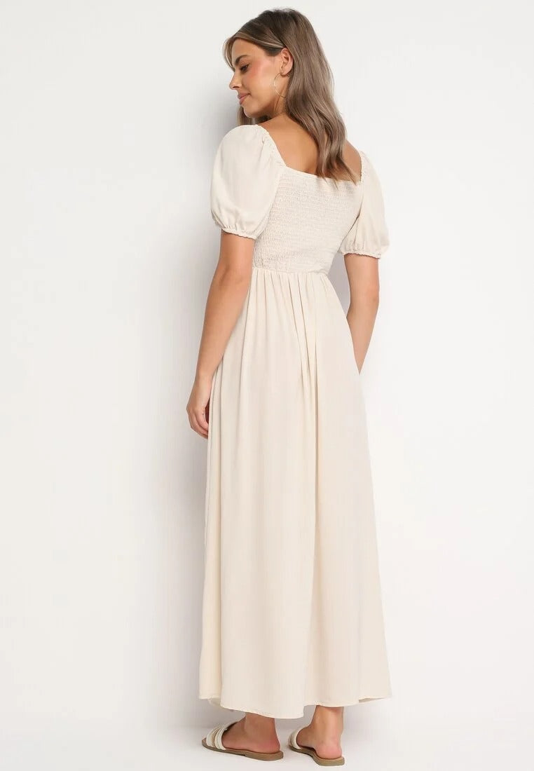 Calindra Maxi Jurk met Pofmouwen – Elegante Sweetheart Halslijn & Zwierige A-Lijn Pasvorm