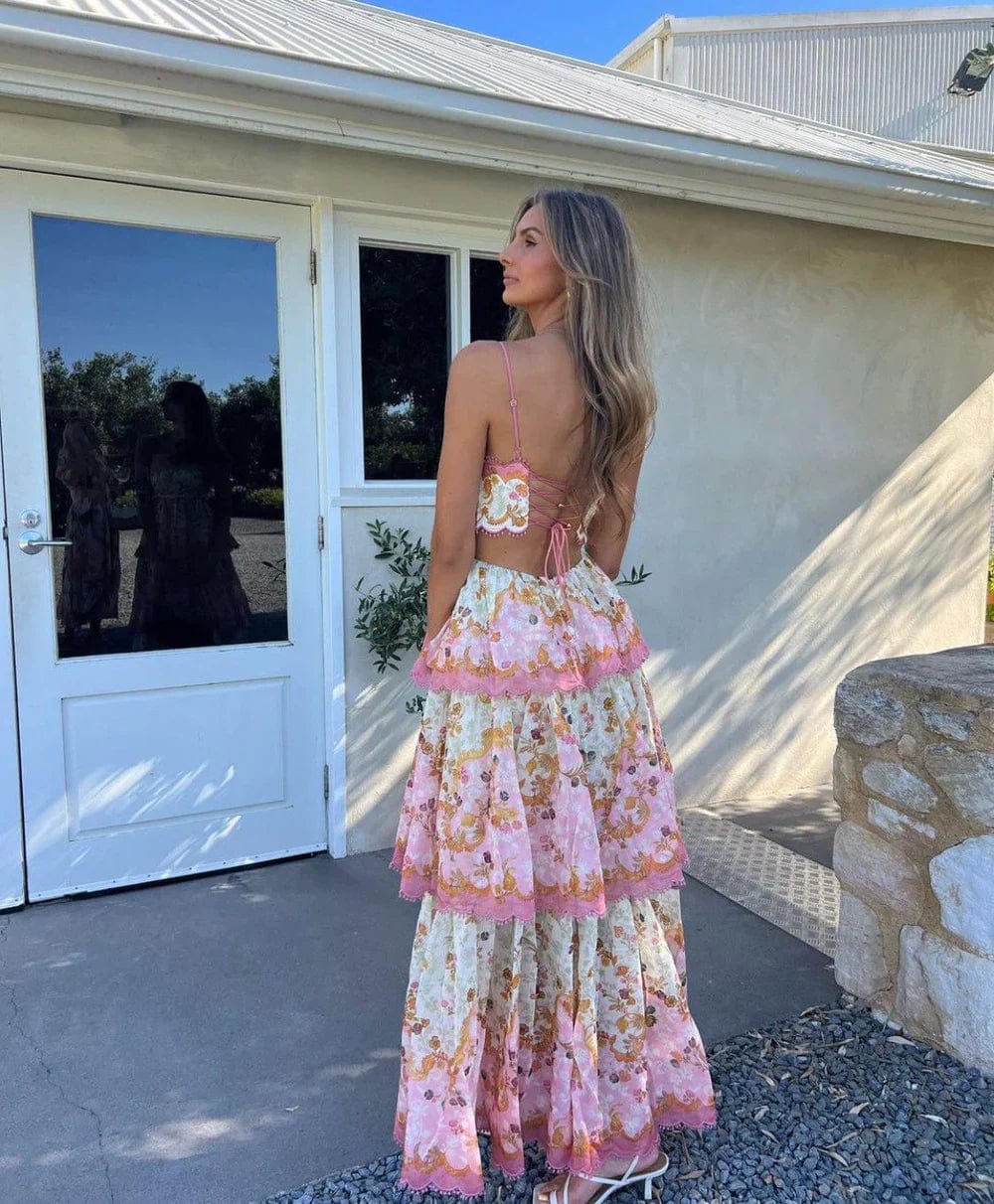 Luchtige dames maxi-jurk met ruches en borduursels – elegant en zomers
