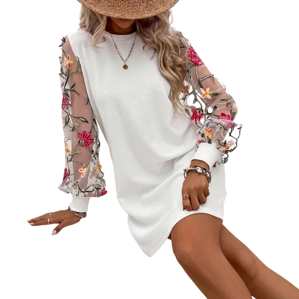 Elegante dames jurk met verfijnde bloemenmouwen