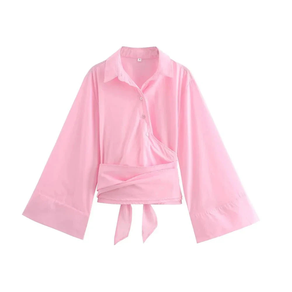 Dames kimono blouse met strikceintuur en wijde mouwen voor stijlvolle outfits