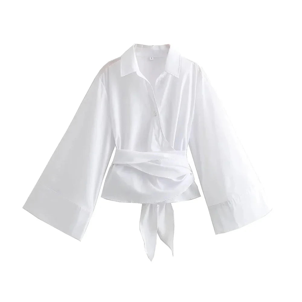 Dames kimono blouse met strikceintuur en wijde mouwen voor stijlvolle outfits