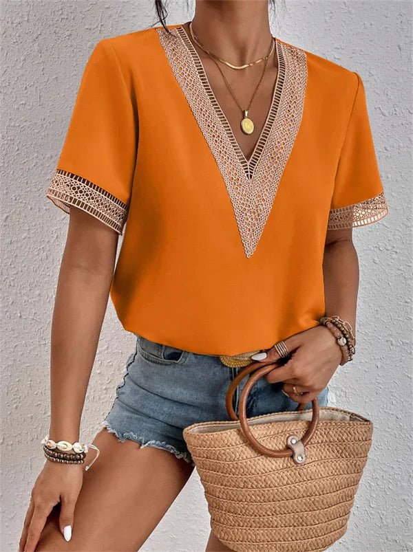Dames kanten top met V-hals voor stijlvolle en dagelijkse outfits