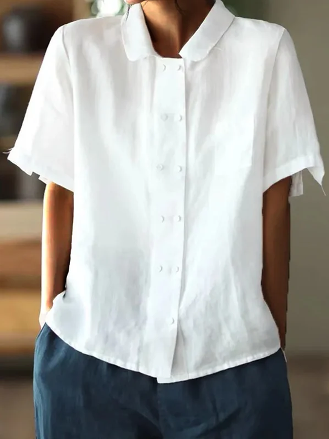 Luna - Elegante Witte Losvallende Katoen-Linnen Blouse met Korte Mouwen voor een Casual Look