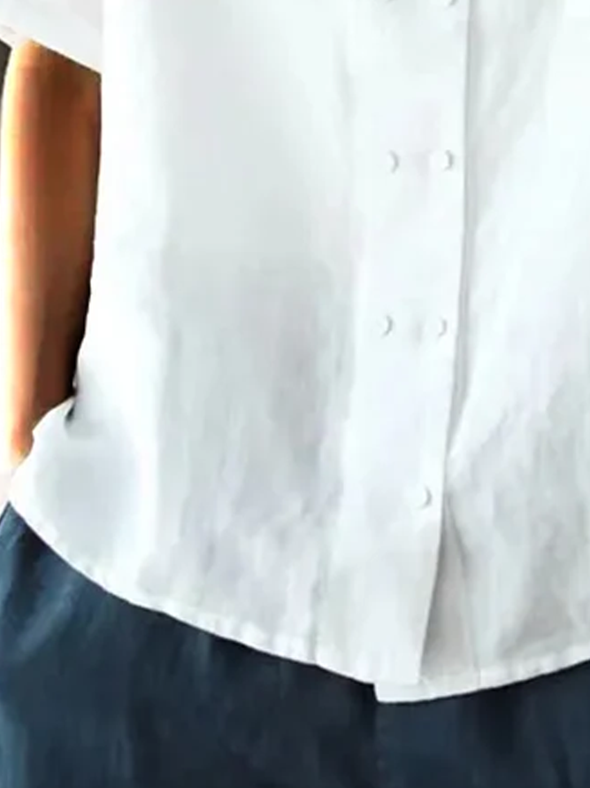 Luna - Elegante Witte Losvallende Katoen-Linnen Blouse met Korte Mouwen voor een Casual Look