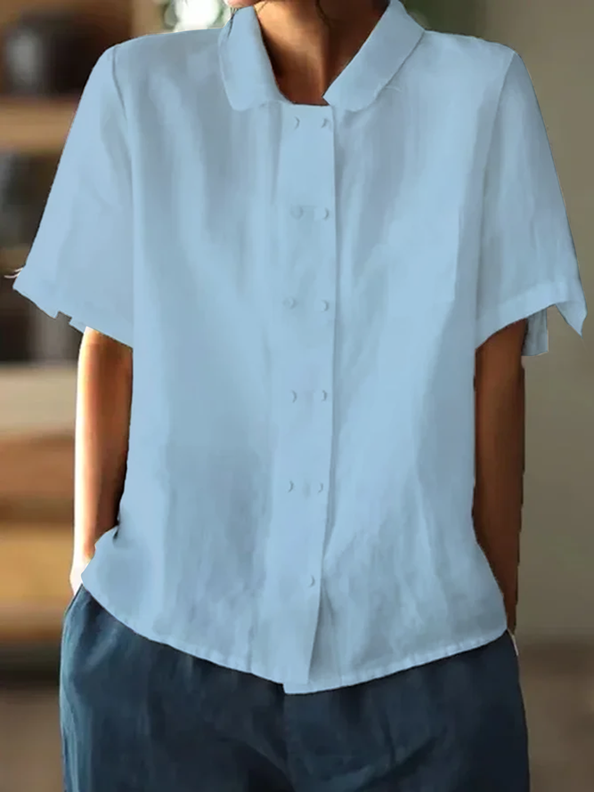 Luna - Elegante Witte Losvallende Katoen-Linnen Blouse met Korte Mouwen voor een Casual Look